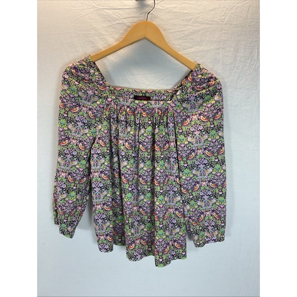 J Crew Liberty Fabric Popover square neck puff sleeve Strawberry thief size 0‎